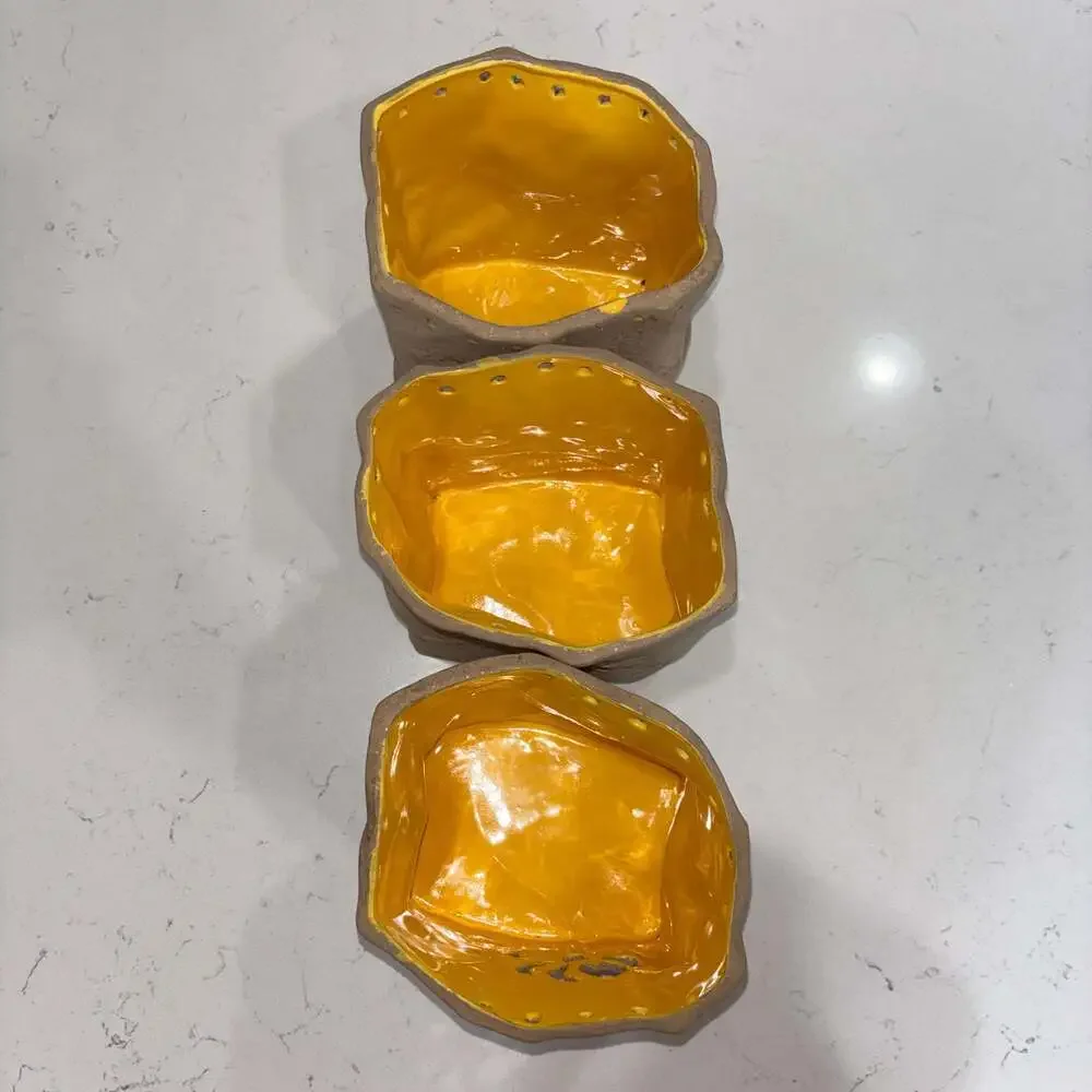 Vintage Handmade Ceramic Paper Bag Candle Votives Luminaries